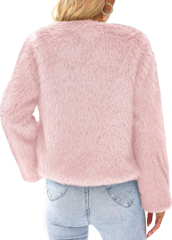 Women's  Winter Coats Fleece Cropped Jacket Faux Fur Long Sleeve Pockets Shaggy Warm Outerwear Fall Clothes