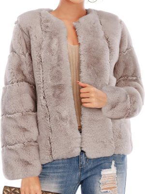 Women's Long Sleeve Open Front Fuzzy Faux Fur Coat