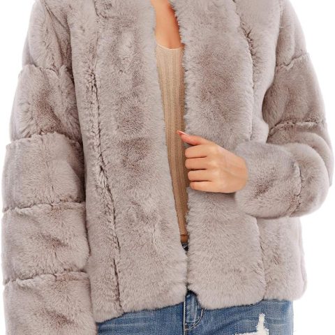 Women's Long Sleeve Open Front Fuzzy Faux Fur Coat