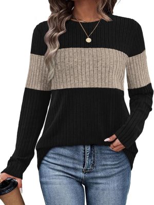 Womens Sweaters Trendy Color Block Tops Long Sleeve Shirts Fall Outfits Early Fall Fashion  Winter Clothing