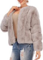 Women's Long Sleeve Open Front Fuzzy Faux Fur Coat