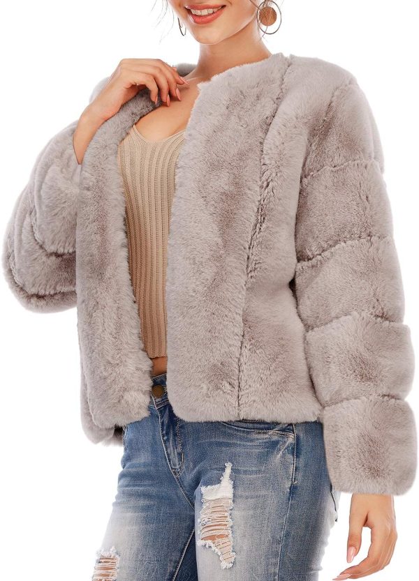 Women's Long Sleeve Open Front Fuzzy Faux Fur Coat