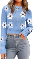 Women's Fall Crewneck Cropped Sweater Trendy Long Sleeve Ribbed Knit Pullover Jumper Tops