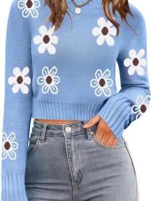 Women's Fall Crewneck Cropped Sweater Trendy Long Sleeve Ribbed Knit Pullover Jumper Tops