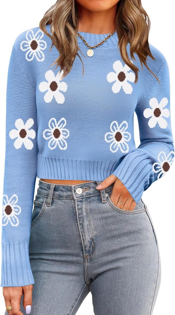 Women's Fall Crewneck Cropped Sweater Trendy Long Sleeve Ribbed Knit Pullover Jumper Tops