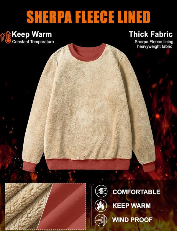 Women's Sherpa Lined Sweatshirts Thermal Casual Crewneck Fleece Pullover Winter Warm Thick Tops